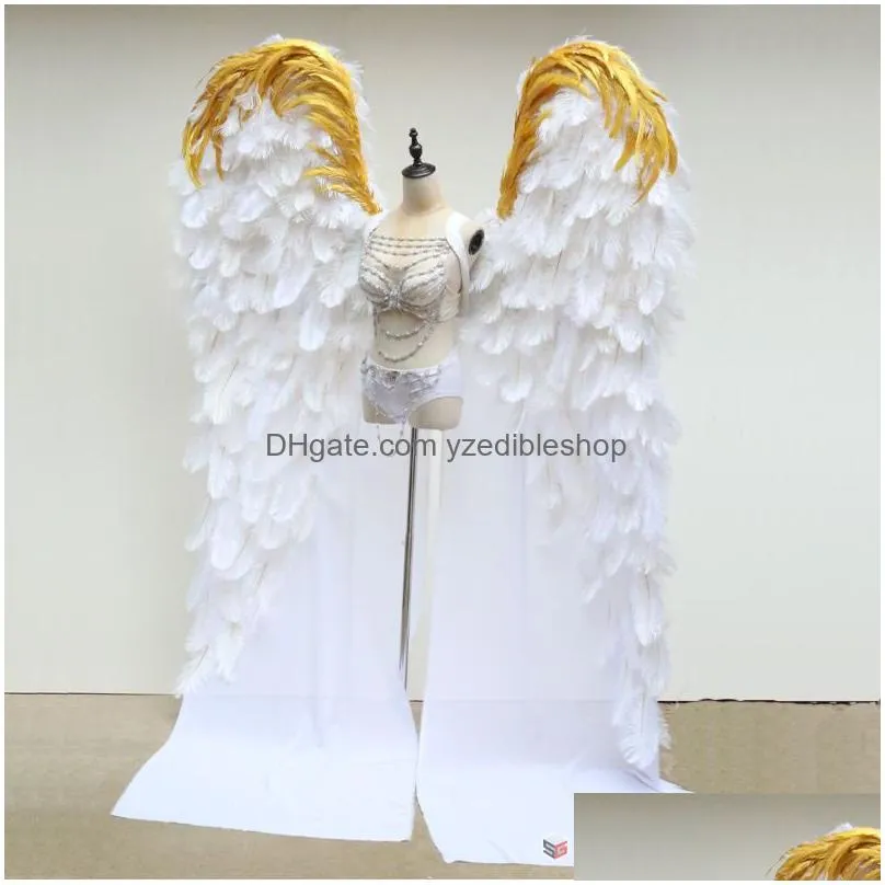 high quaity luxury white ostrich feather angel wings wedding home bar diy decoration props nice shooting props ems 