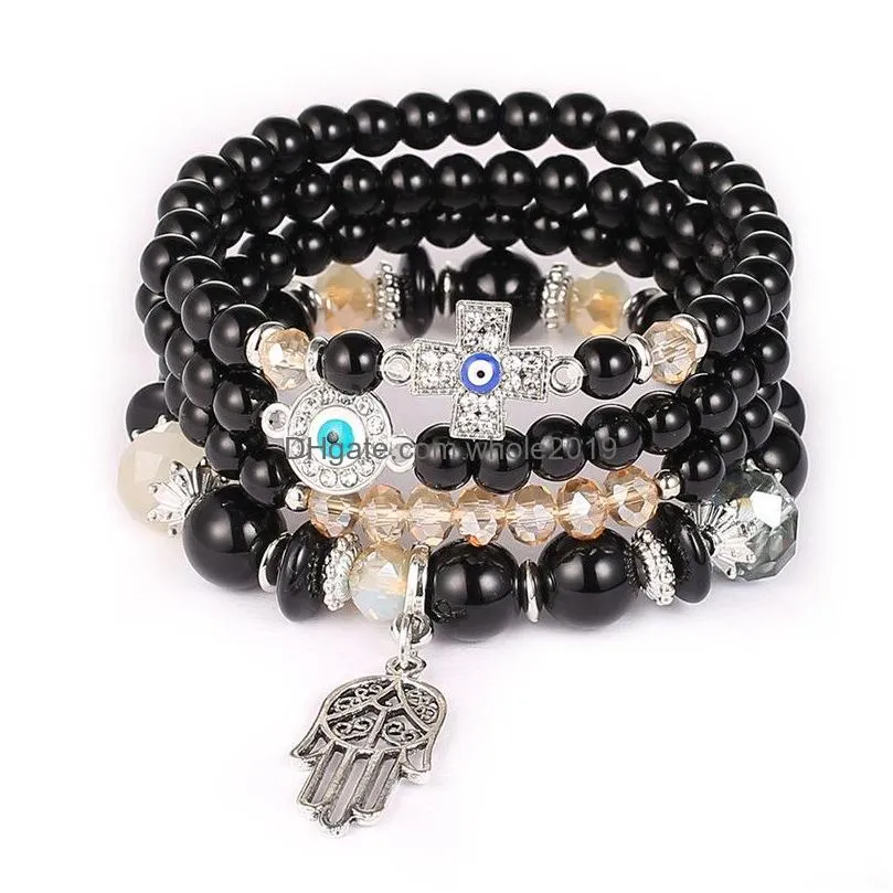 Cross Evil Eye Charms Bracelets Fashion Design Fatima Hamsa Hand Bracelet Bangle for Women Multilayer Braided Handmade Men Beads Pulseras Jewelry Accessories