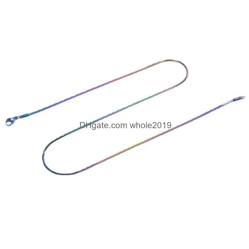 1.5mm Square Snake Chains, Rainbow Colorful Stainless Steel Necklaces, Smooth Lobster Clasps Chain fit for Pendant Charms DIY Jewelry Making Accessories 18 20 24