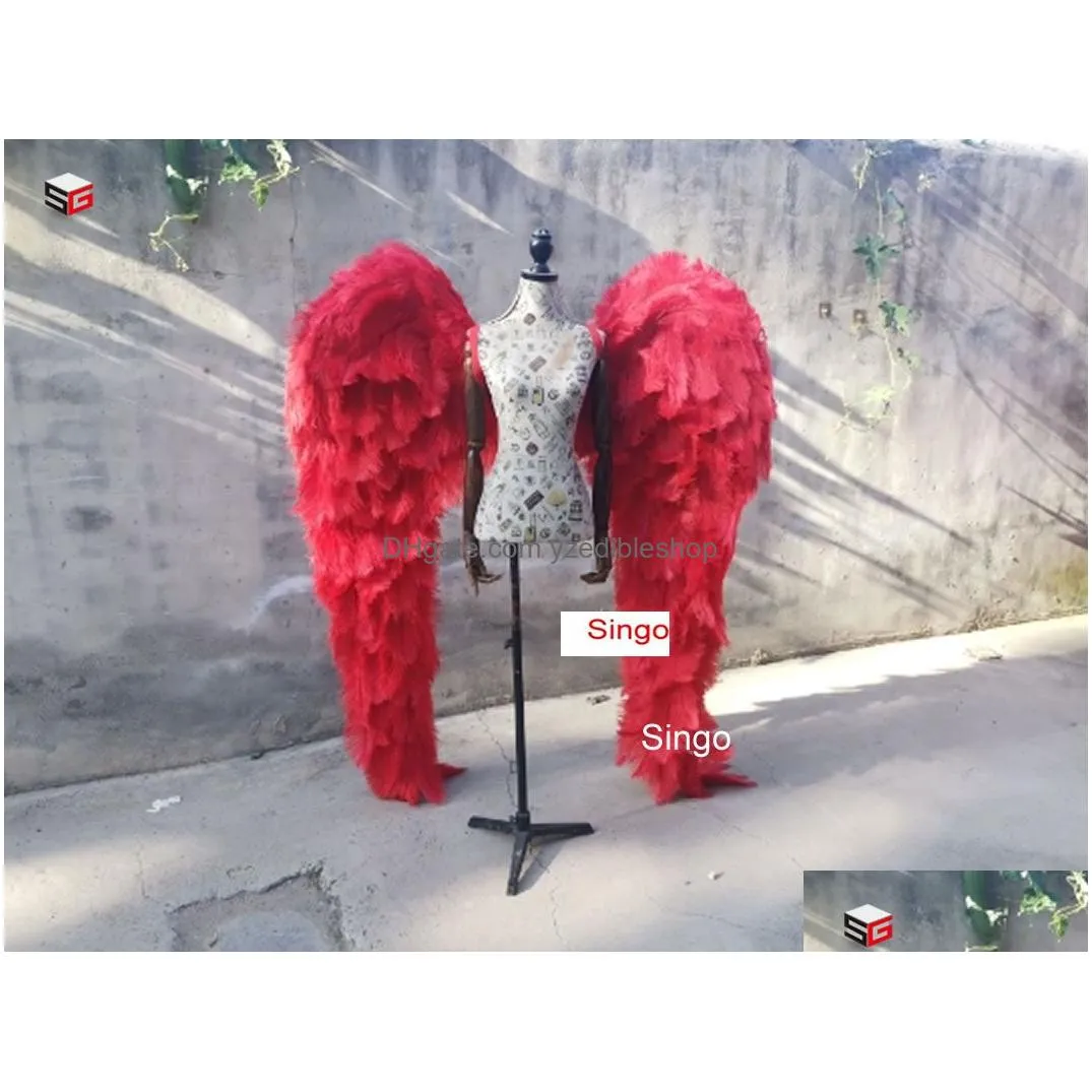 beautiful wedding grand event decor hight quality luxurious blush pink gray white ostrich feather angel wings fairy items birthday party p o shooting