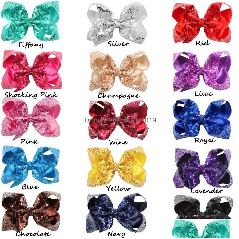 30pieces Bling Sparkly Sequins Alligator Bow Hair Clips Baby Girls Mix Colored Solid Ribbon Hair Bows Clip Accessories 15 Colors