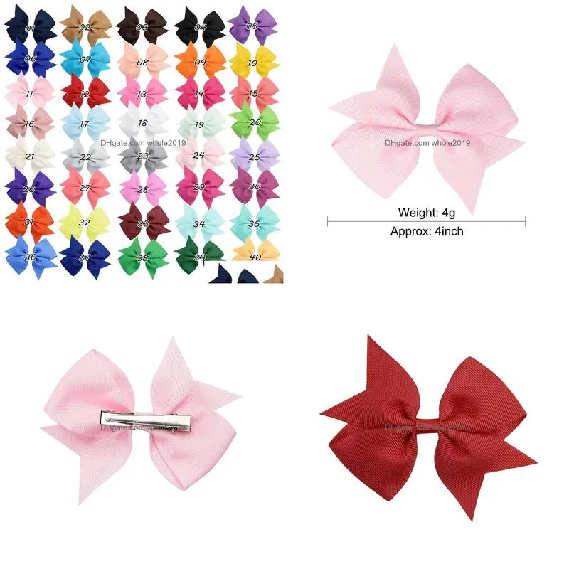 40pcs/Lot Multicolor Solid Grosgrain Ribbon Hair Bows With Clip Girls Handmade Boutique Hair Clips Barrette Hair Accessories