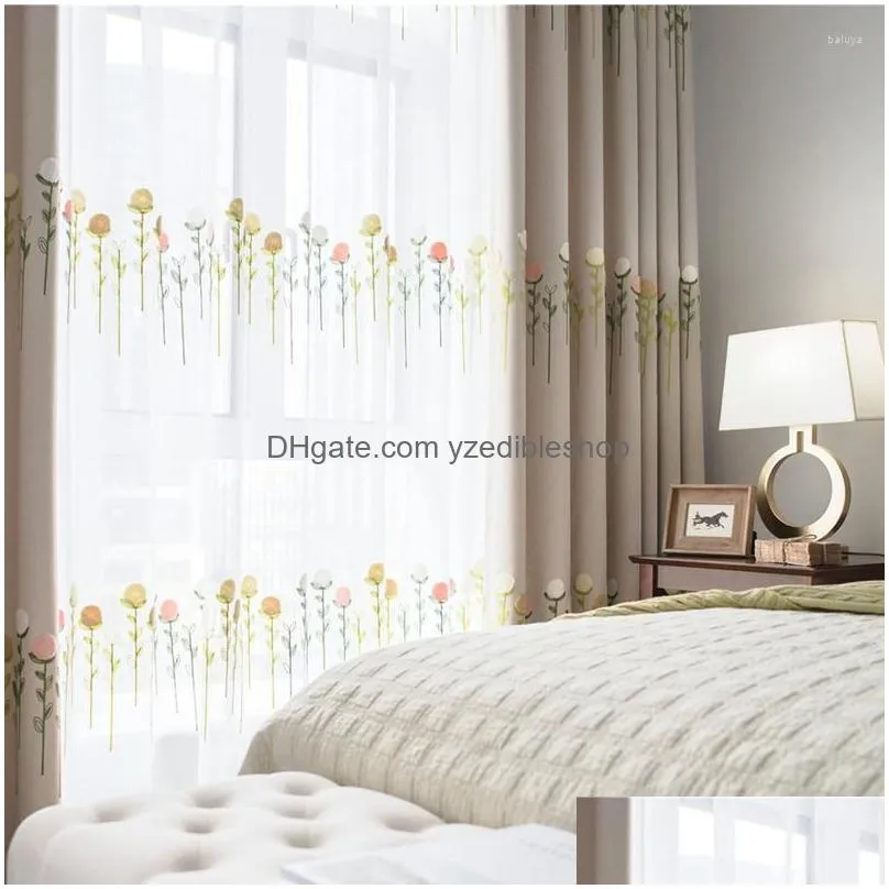 curtain korean pastoral curtains for living room childrens girls bedroom custom embroidered flowers cute tulle sheer cotton linen