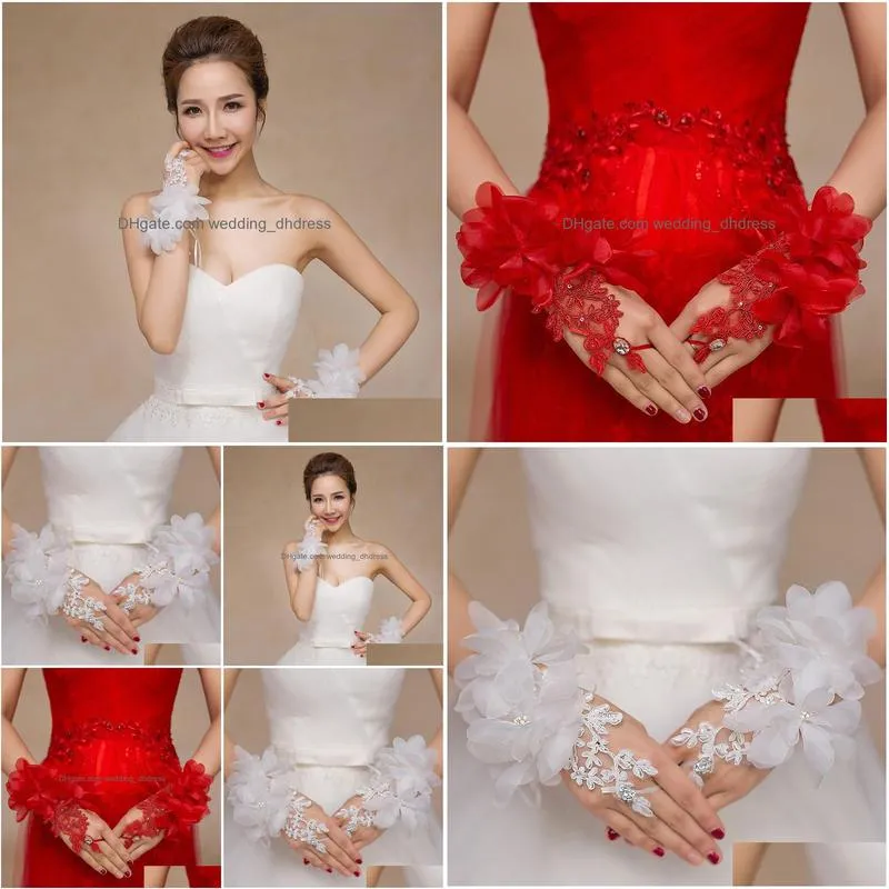 bridal wrist length short elegant fingerless lace appliques bridal gloves hand wear wedding accessories 2018