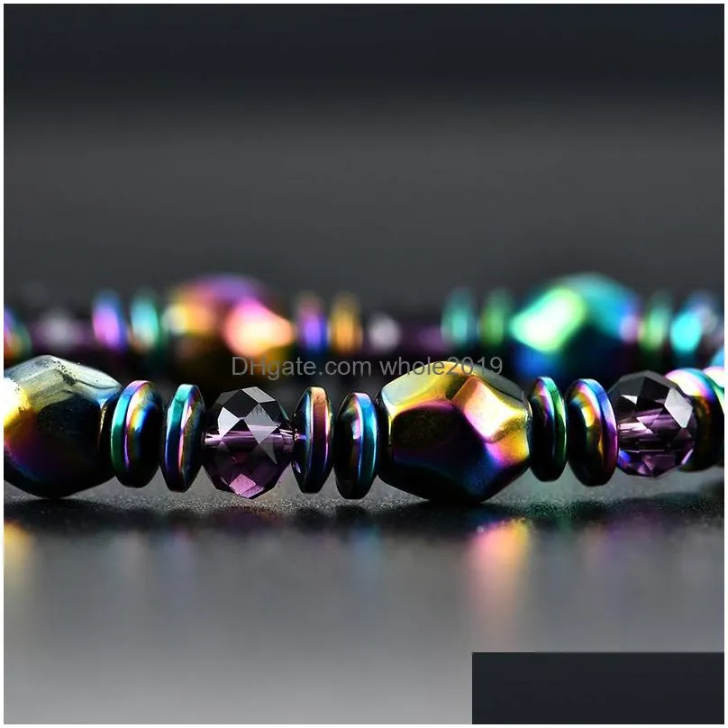 Colorful Beaded Bracelets Magnet Bracelet Women Hematite Health Rainbow Magnetic Bangle Charm Bracelet for Women Unisex Men Handmade