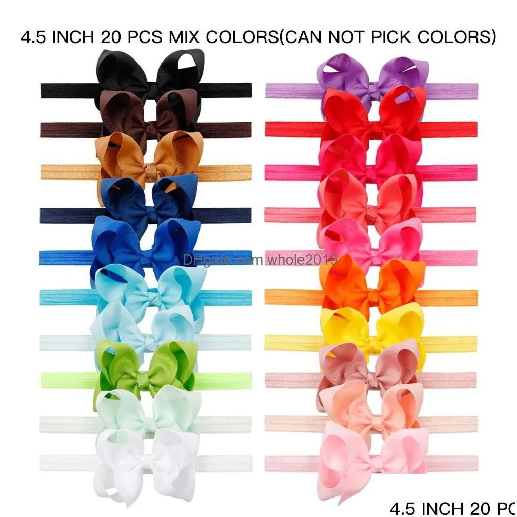 20pcs/Lot Hair Accessories Baby Headbands Diy Ribbon Hair Bow Elastic Hair Bands For Girls Kid Headwear Head Band