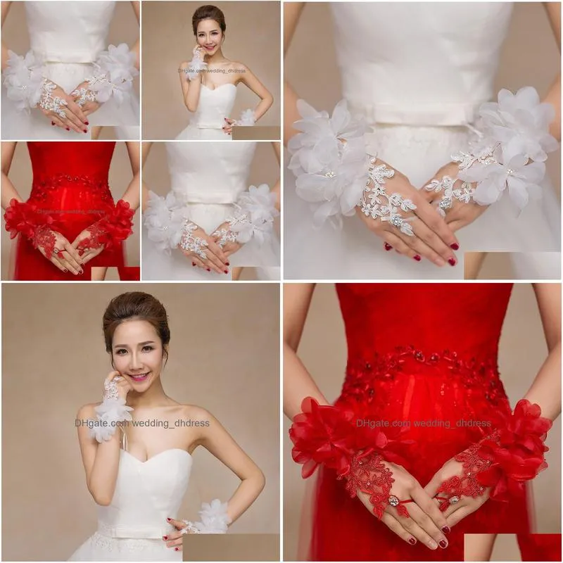 bridal wrist length short elegant fingerless lace appliques bridal gloves hand wear wedding accessories 2018