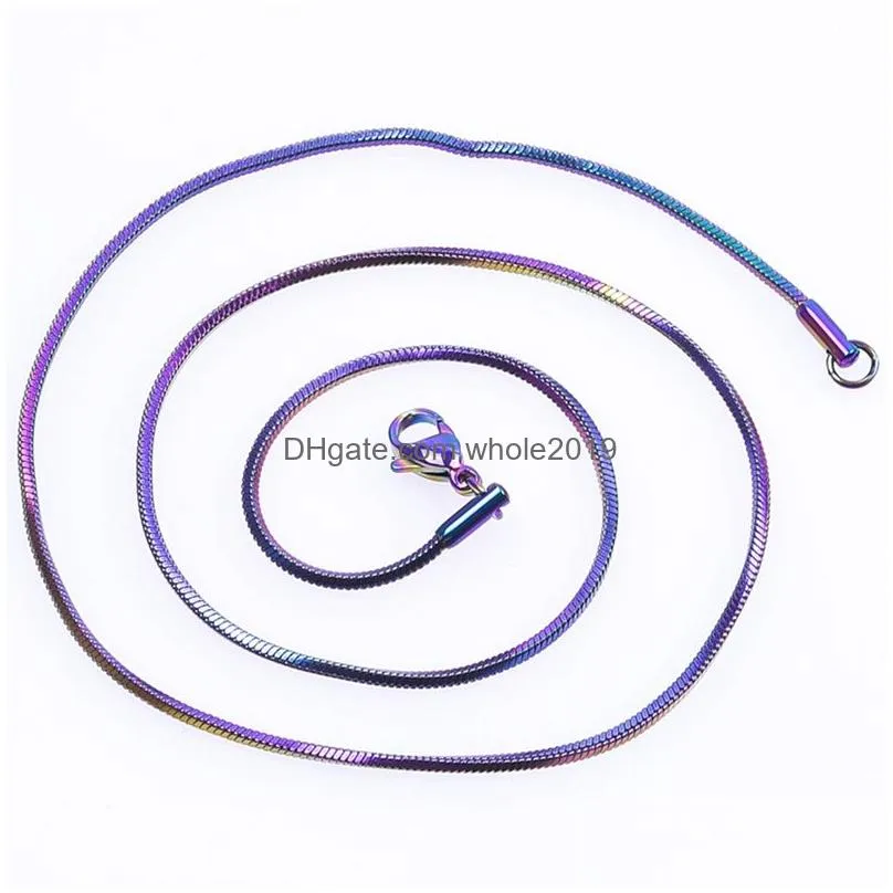 1.5mm Square Snake Chains, Rainbow Colorful Stainless Steel Necklaces, Smooth Lobster Clasps Chain fit for Pendant Charms DIY Jewelry Making Accessories 18 20 24