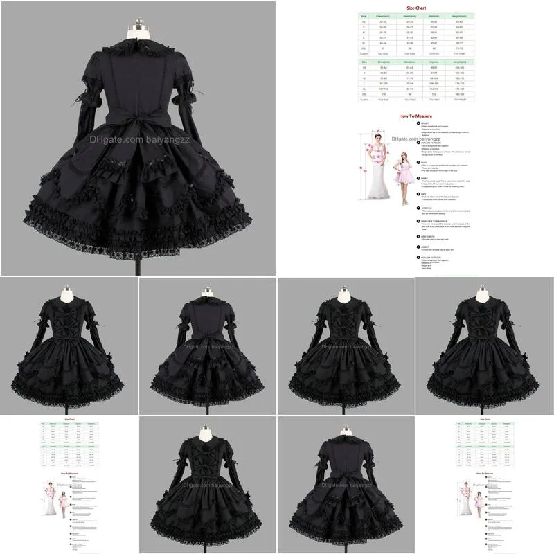 Theme Costume Customized Classic Black Cotton Lolita Dresses Long Sleeve With Removable Layered Cosplay For Girl Drop Delivery Appar Dhqrt