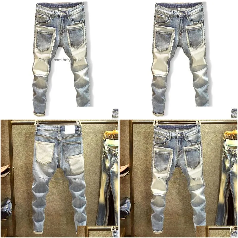 Mens Jeans Men Denim Straight Worn Hole Europe And America Classic Old Mtiple Pockets Pants Pantalones Streetwear Cargo Drop Deliver Dhrkl