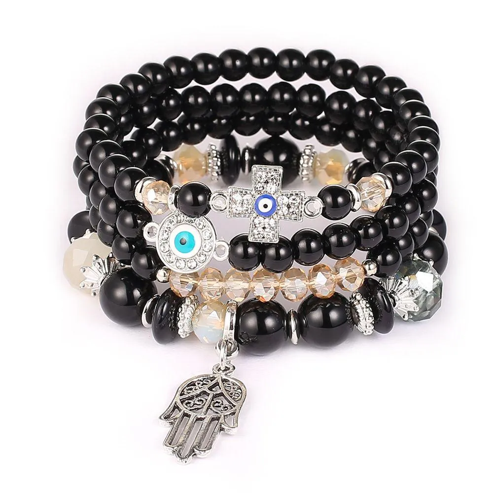 Cross Evil Eye Charms Bracelets Fashion Design Fatima Hamsa Hand Bracelet Bangle for Women Multilayer Braided Handmade Men Beads Pulseras Jewelry Accessories