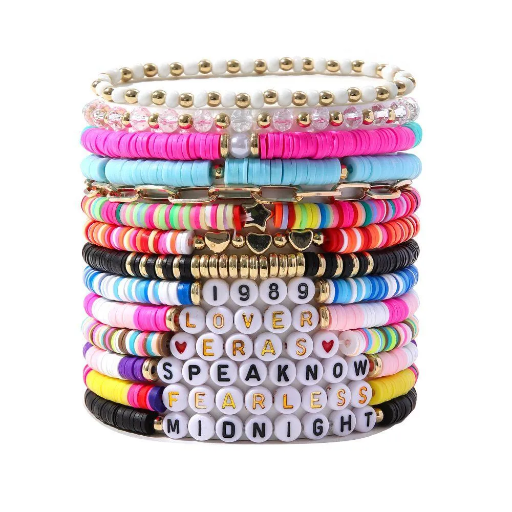 14pcs Taylor Friendship Bracelets Lover Eras Tour 1989 Fareless Speaknow Letter Gold Heart Star Beads Strands for TS Music Fans Swiftie Album Inspired Jewelry