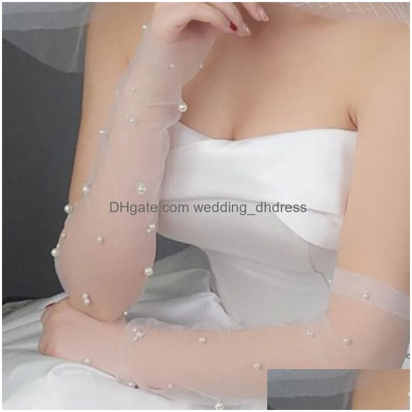 bridal gloves simple wedding dress gloves bride long glove thin section mesh pearl mittens