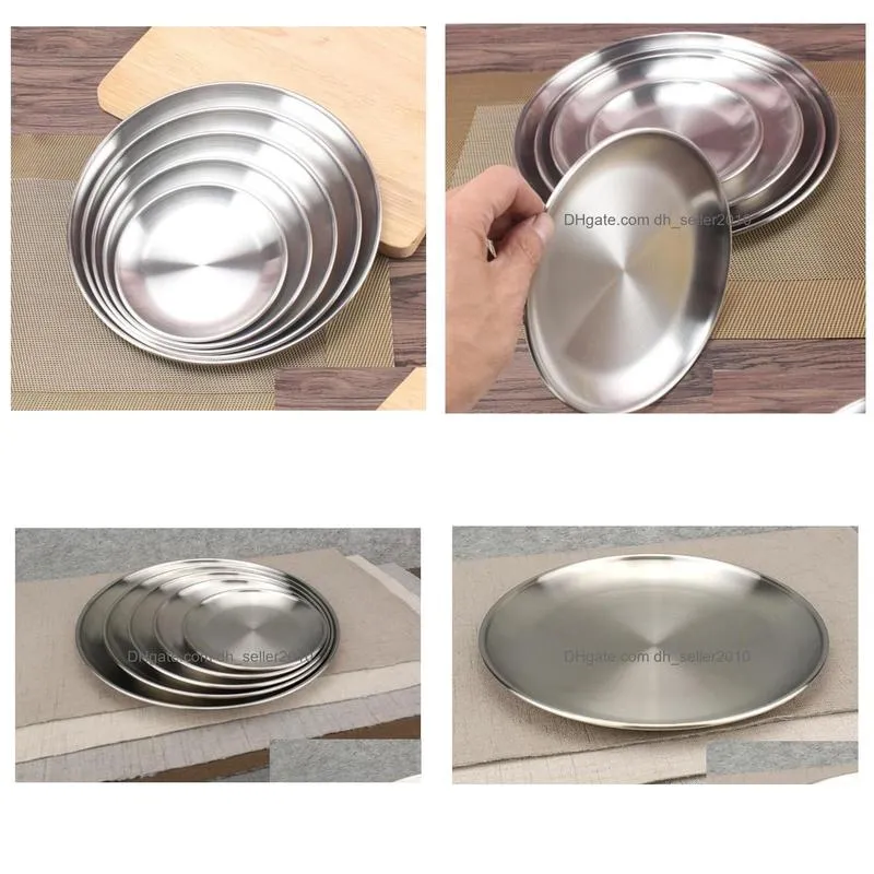14 17 20 23 26cm Kroean Style Stainless Steel Dinnerware Dinner Dish Flat Plate Tableware Canteen Severing Tray