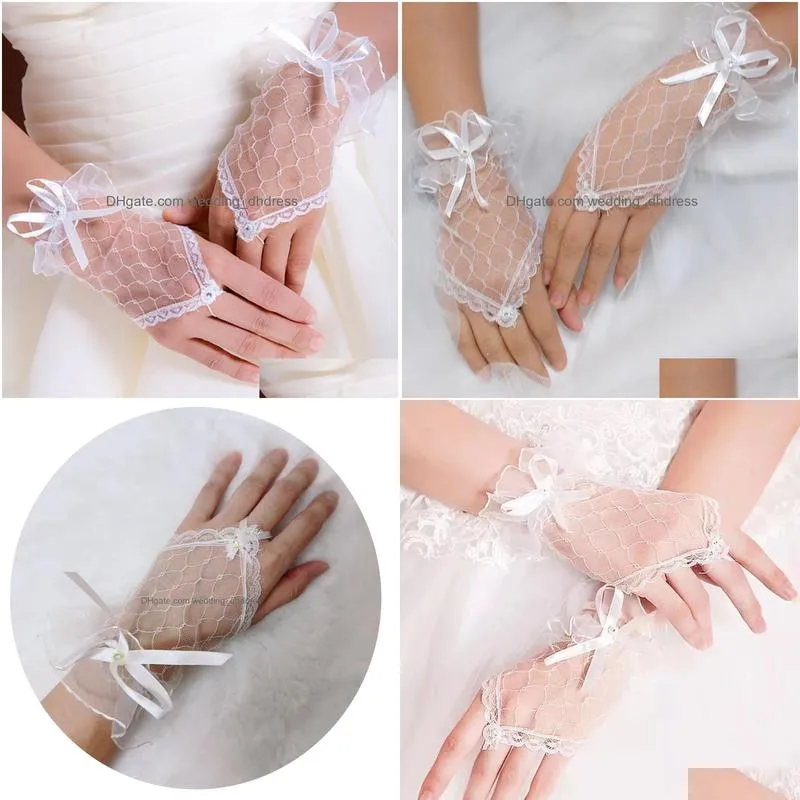  ivory lace mittens short wedding party bridal gloves fingerless wedding accessories mariage high quality