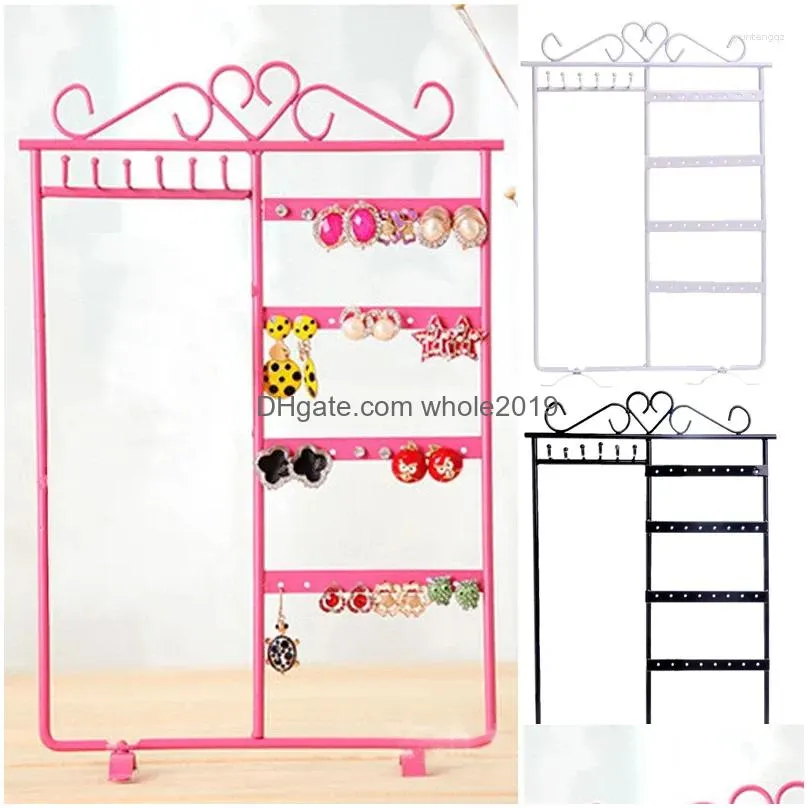 Jewelry Pouches 32 Hole Earrings Necklace Ear Studs Display Rack Metal Stand Holder Base