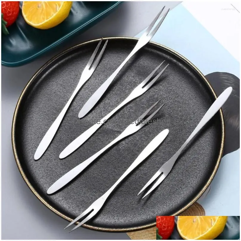 forks 10pcs two-tine stainless steel fruit fork household silver durable mini anti-scald rustproof dessert cake