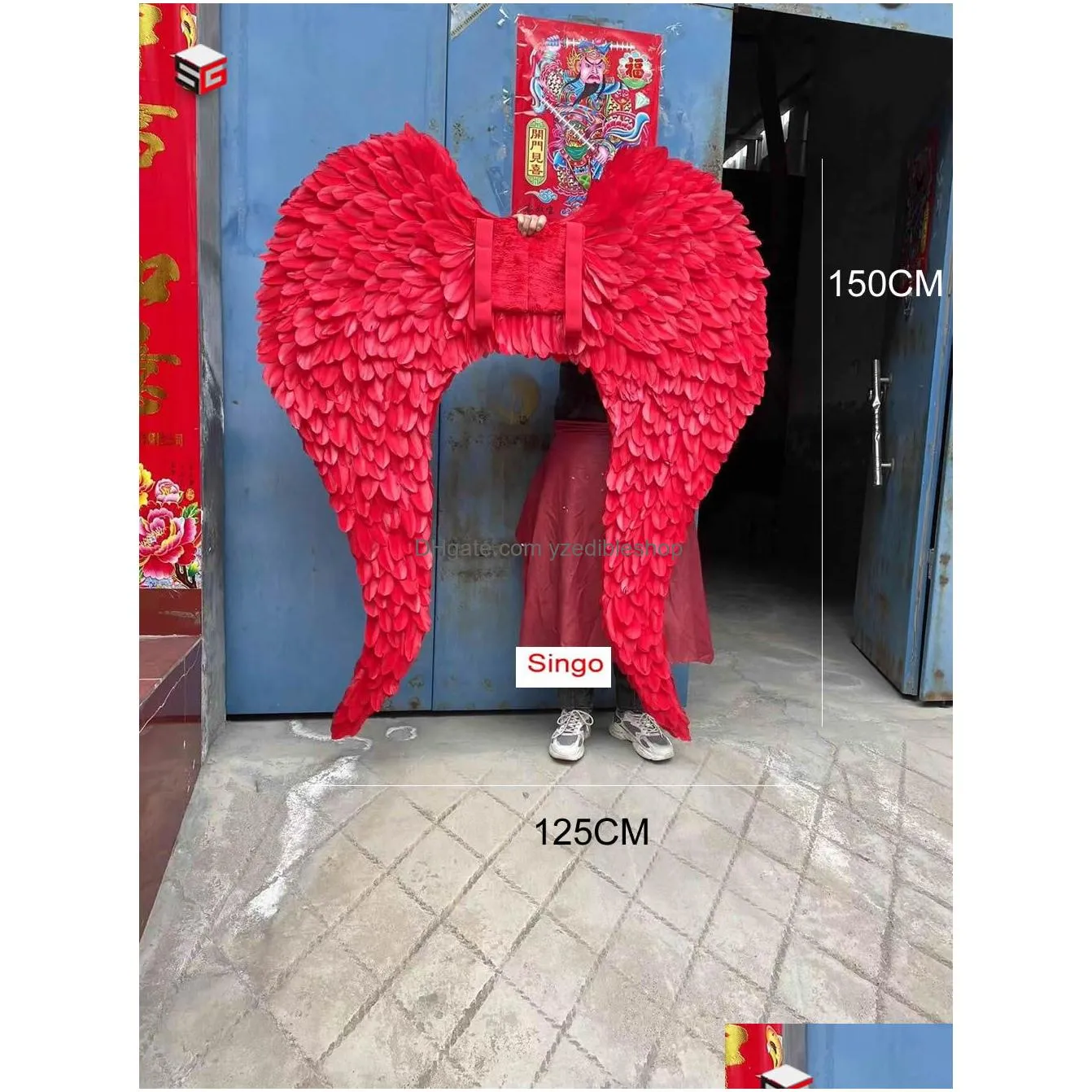  arrival beautiful large red angel feather wings wedding grand event easter diy decorations stage show shooting props