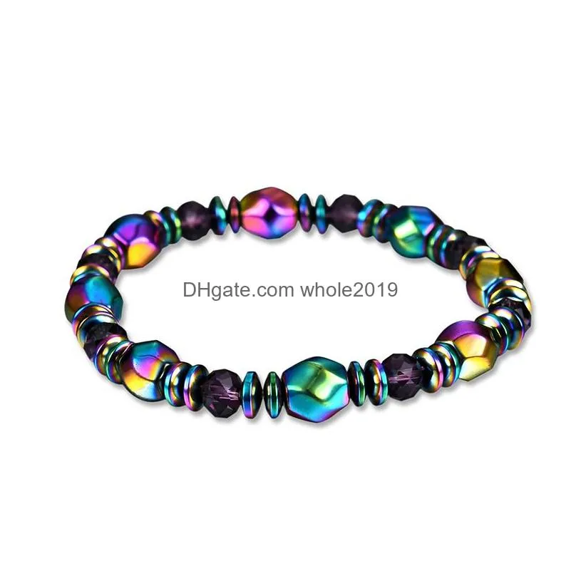 Colorful Beaded Bracelets Magnet Bracelet Women Hematite Health Rainbow Magnetic Bangle Charm Bracelet for Women Unisex Men Handmade