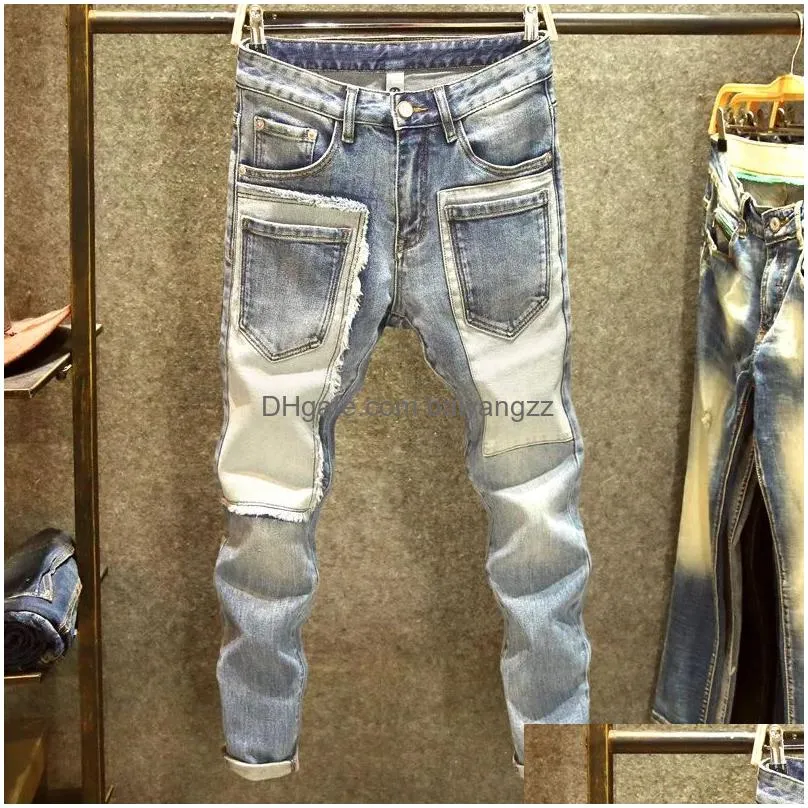 Mens Jeans Men Denim Straight Worn Hole Europe And America Classic Old Mtiple Pockets Pants Pantalones Streetwear Cargo Drop Deliver Dhrkl