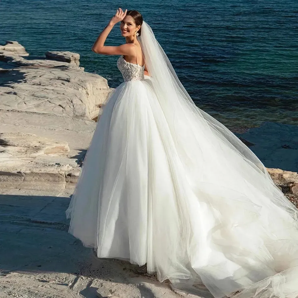 Ball Gown Wedding Dresses Beach Boho Lace Appliqued Straps Modern Princess Bridal Robes de Mariee YD