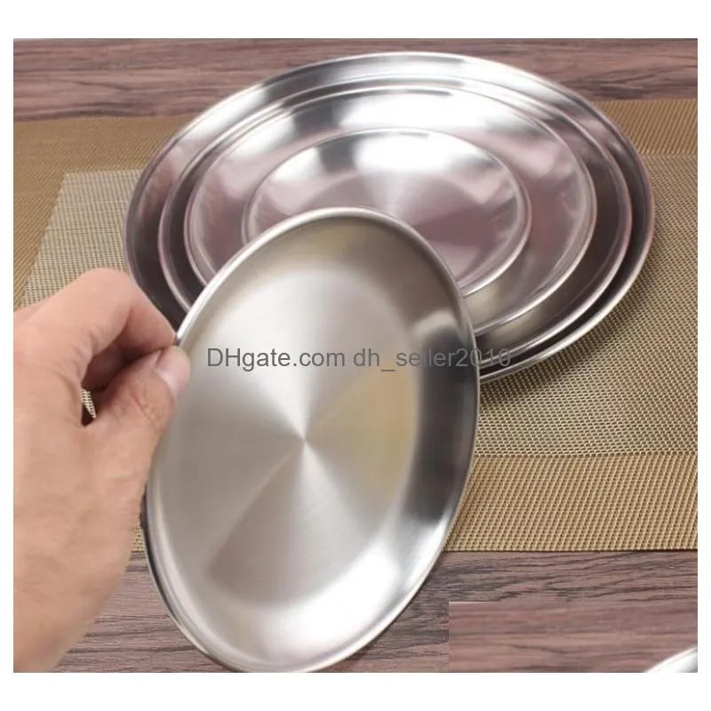 14 17 20 23 26cm Kroean Style Stainless Steel Dinnerware Dinner Dish Flat Plate Tableware Canteen Severing Tray