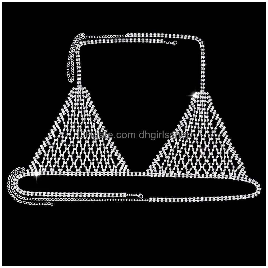 other shiny mesh crystal chest chain underwear hollow  chain bra harness lingerie sexy festival clothing outfit 221008