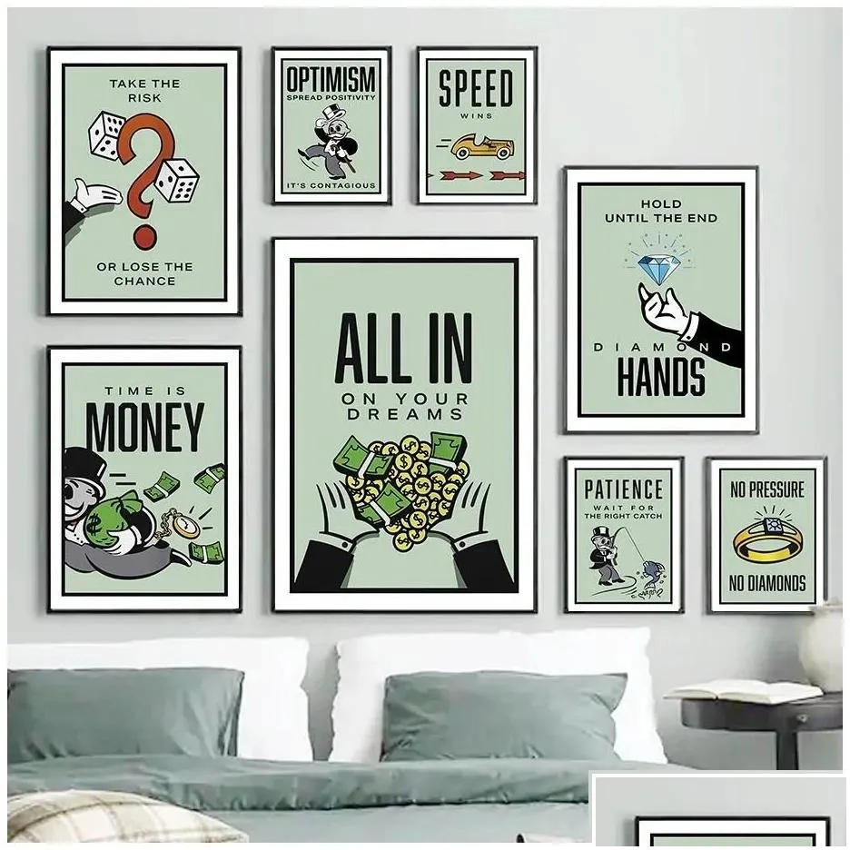 metal painting monopoly time is money poster funny designed cartoon graffiti pictures prints wall art mural for modern home room dec