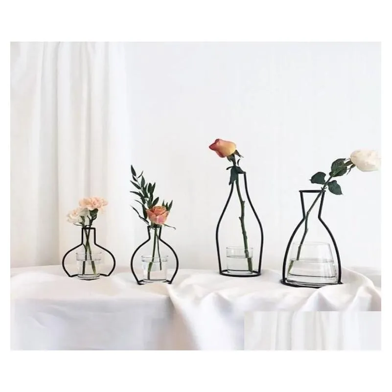 New Style Retro Iron Line Flowers Vase Metal Plant Holder Modern Solid Home Decor Nordic Styles Iron Vase6956064
