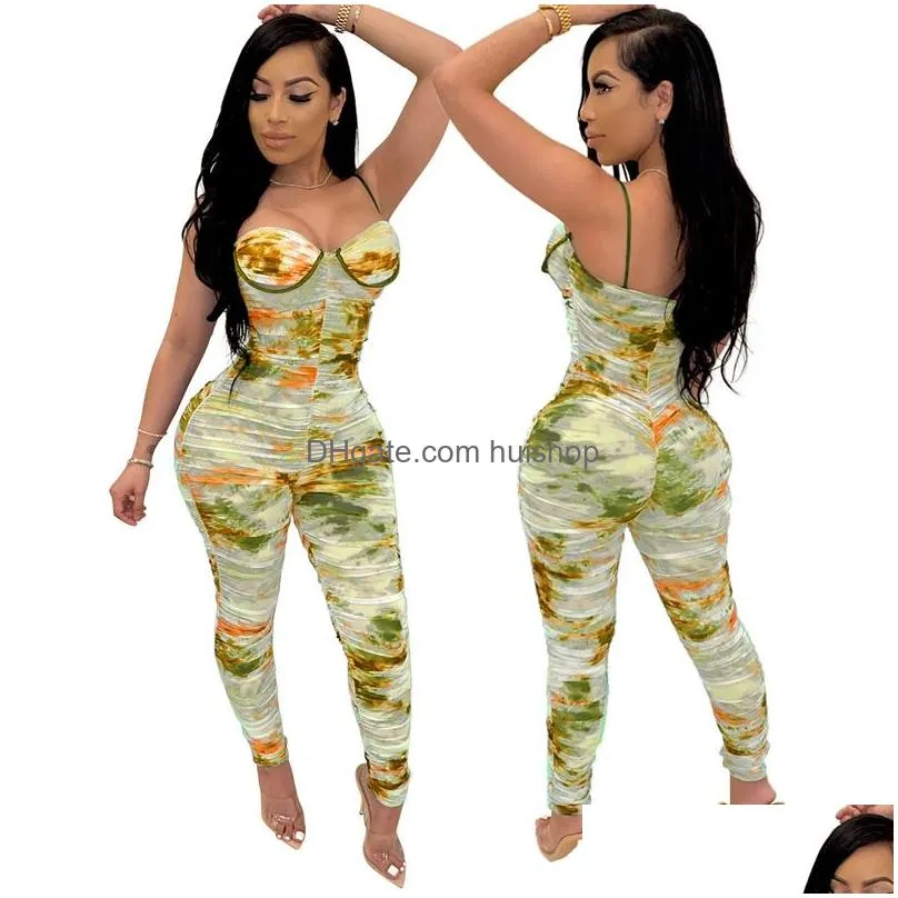 Womens Jumpsuits Rompers Print Sexy Jumpsuit Women Clothes Party Long Pants Mesh Bodycon Bandage For Summer Overalls Club Outfits16 Dhiob