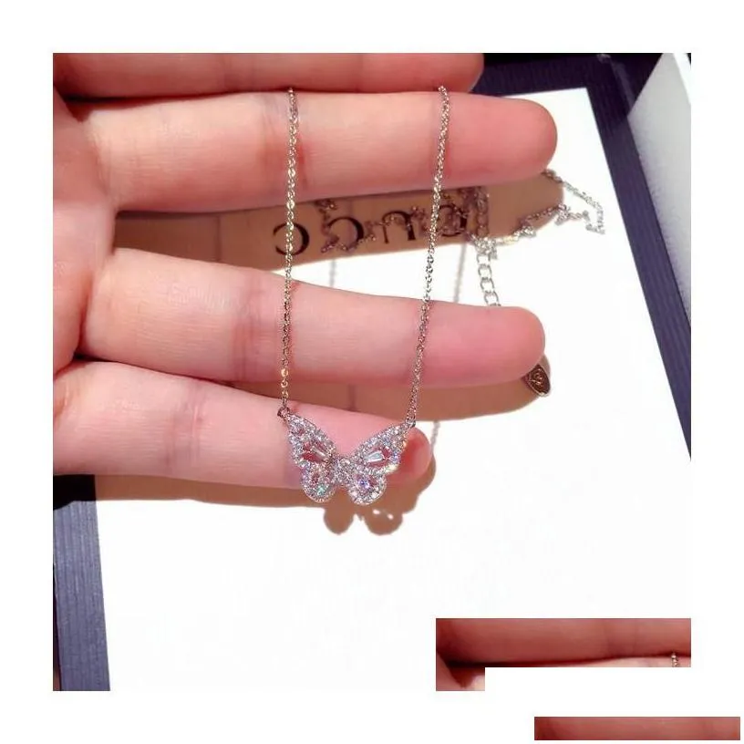 pendant necklaces sparkly crystal butterfly shape sterling sier cute unique for women wedding bridal drop delivery jewelry pendants