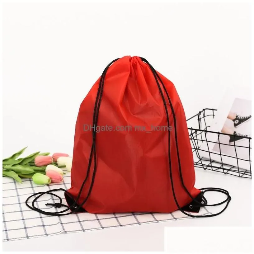 Storage Bags Creative Portable Dstring Backpacks Solid Color Sports Fashion String Folding D210 Polyester Handle Drop Delivery Home Dhbop