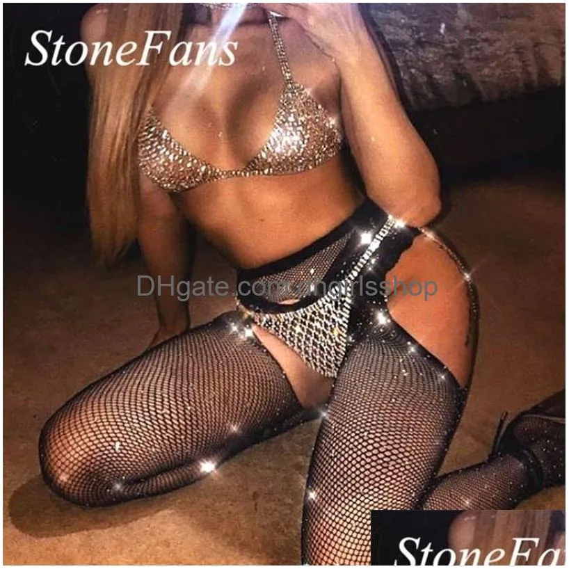 other stonefans sexy bling crystal body chain body accessories for women mesh underwear bra and thong set bikini jewelry 221008