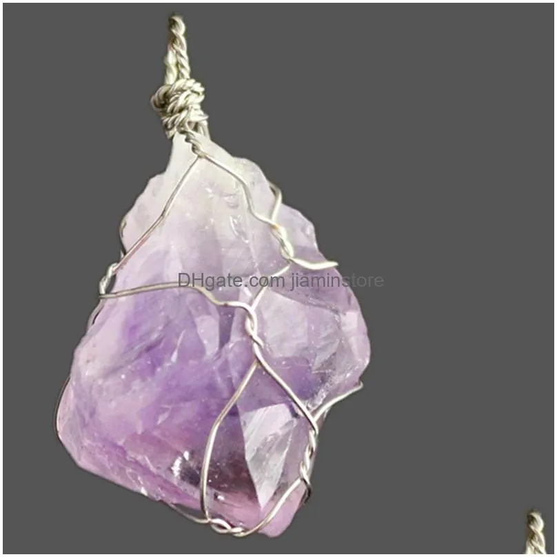 Hand Woven White Copper Wrapping Amethyst Crystal Cluster Reiki Jewelry Natural Crystal Prototype Stone Fashion Charm Women`s