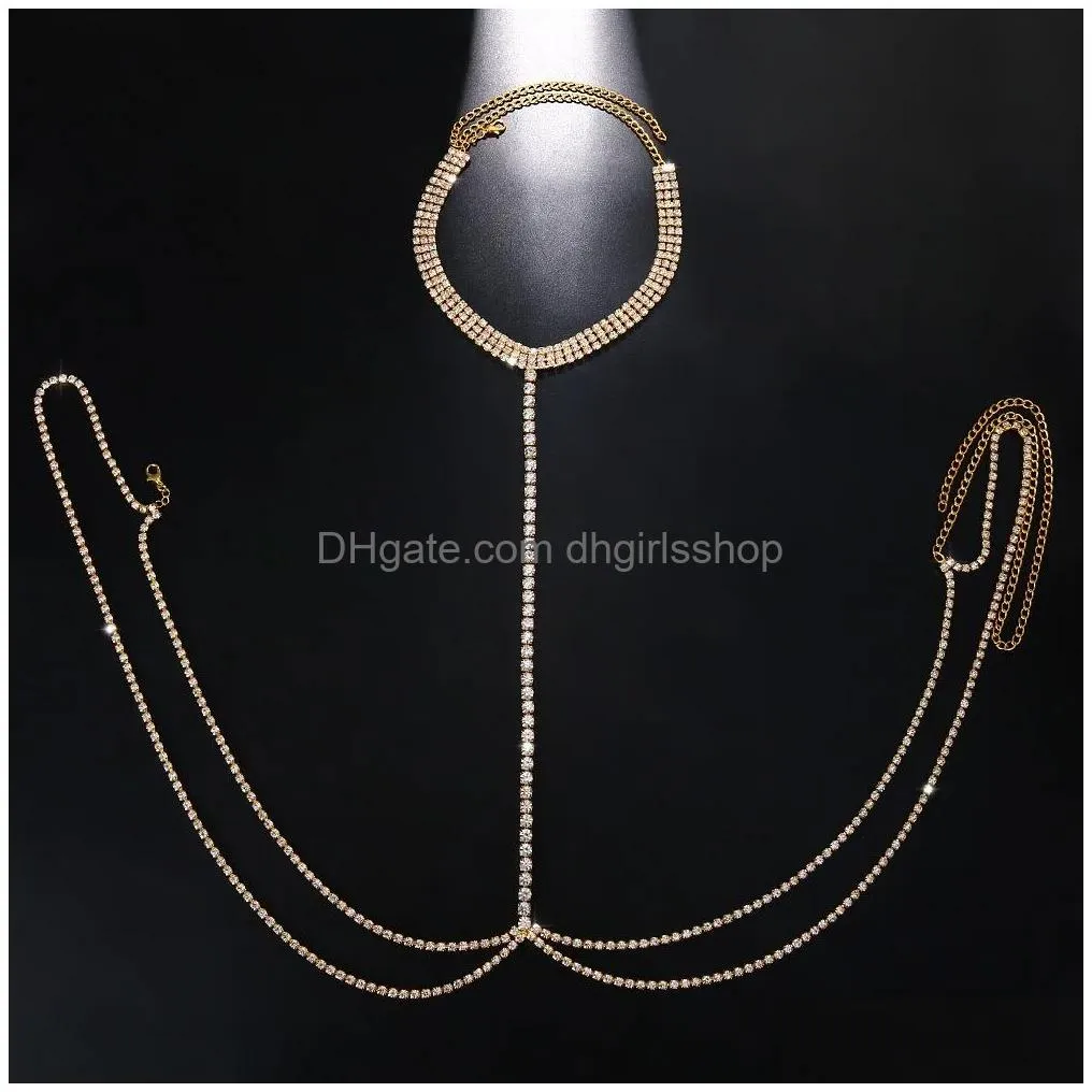 other fashion multi layer belly waist chain with neck crystal body chain kpop necklace choker for women festival clothing accessories