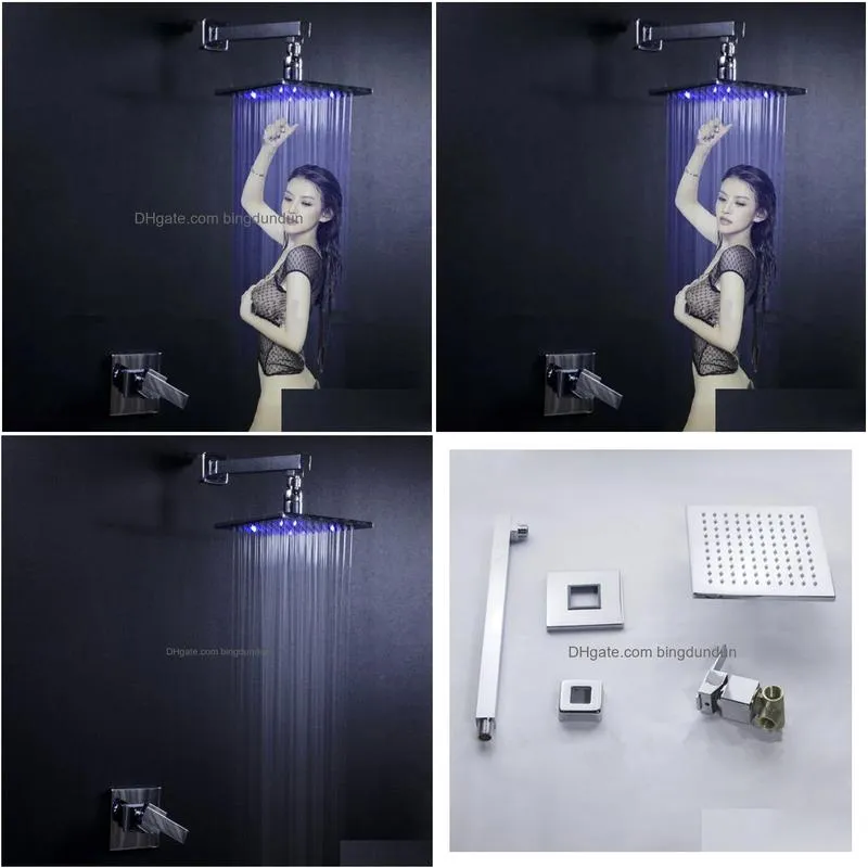 Sets 2015 Wholesale Luxury Solid Brass Wall Mounting Rainfall LED Bathroom Shower Set