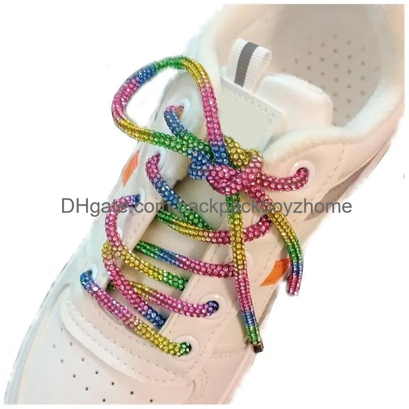 2021 full rhinestone crafts diy drawstring trousers rope cap ropes rainbow shoelace bling belt bowknot lazy elastic shoelaces clothing