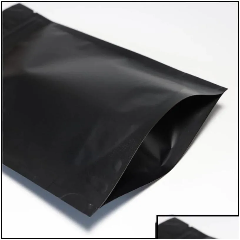 wholesale packing bags office school business industrial heat seal zipper package aluminum foil mylar tear notch matte black stand up bag