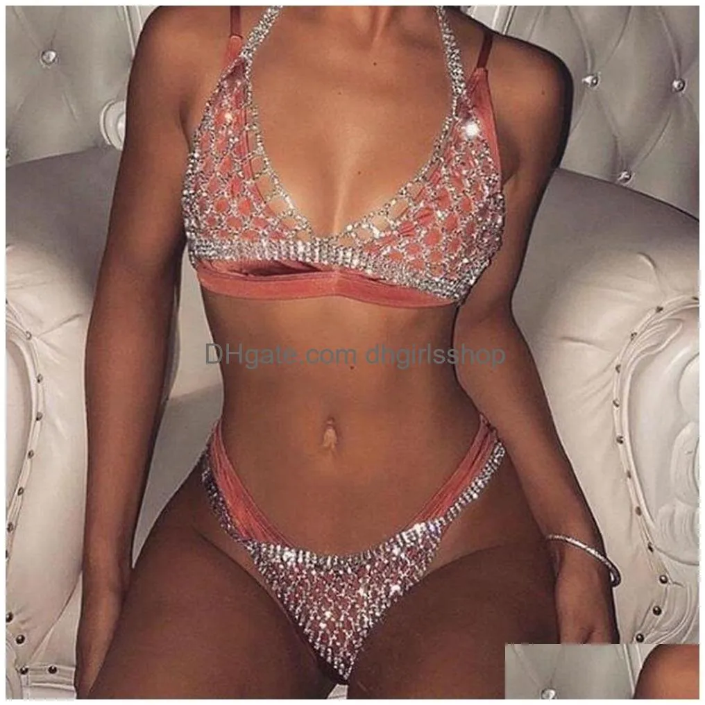 other stonefans sexy bling crystal body chain body accessories for women mesh underwear bra and thong set bikini jewelry 221008