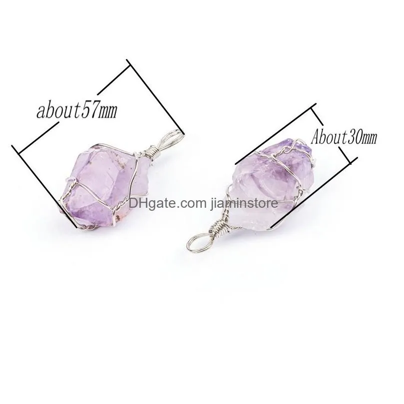 Hand Woven White Copper Wrapping Amethyst Crystal Cluster Reiki Jewelry Natural Crystal Prototype Stone Fashion Charm Women`s
