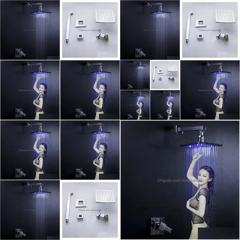 Sets 2015 Wholesale Luxury Solid Brass Wall Mounting Rainfall LED Bathroom Shower Set