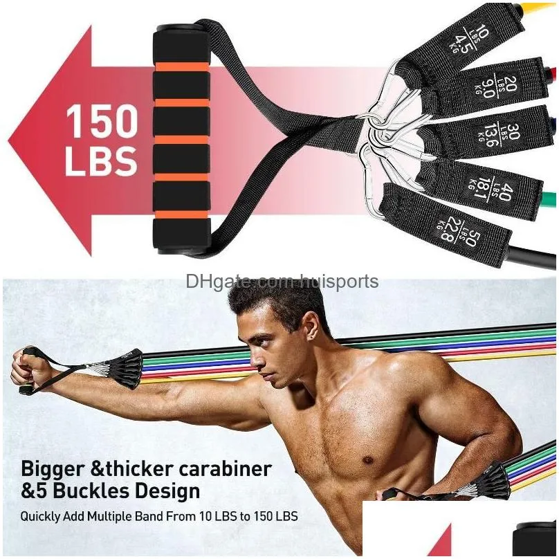 resistance bands 150lbs exercise set 11pcs with handles fitness workout ankle straps door equipment for home gym