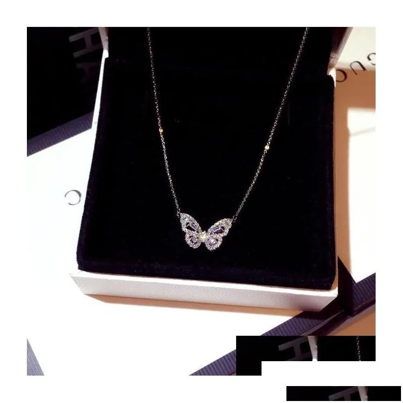 pendant necklaces sparkly crystal butterfly shape sterling sier cute unique for women wedding bridal drop delivery jewelry pendants
