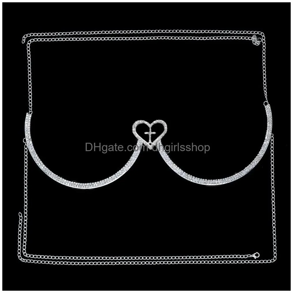 other cross heart crystal chest bracket bra chain body jewelry necklace for women body chain bra harness lingerie festival 221008