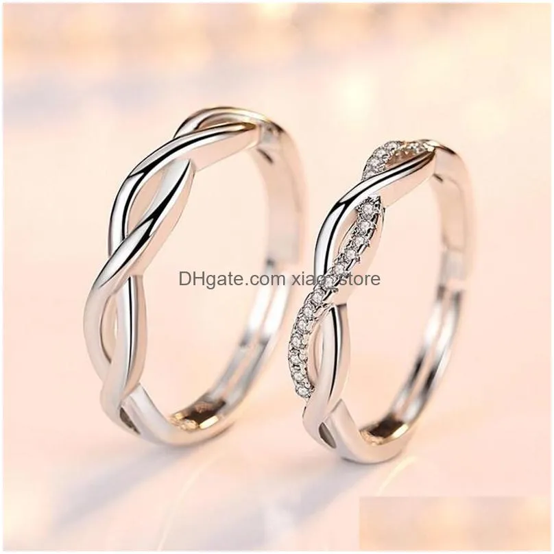 Cluster Rings Sterling Sier Couple Wedding Wave Zirconia Love Opening For Men Women Anillos Bague Gift S-R164Cluster Drop Delivery J Dhswr