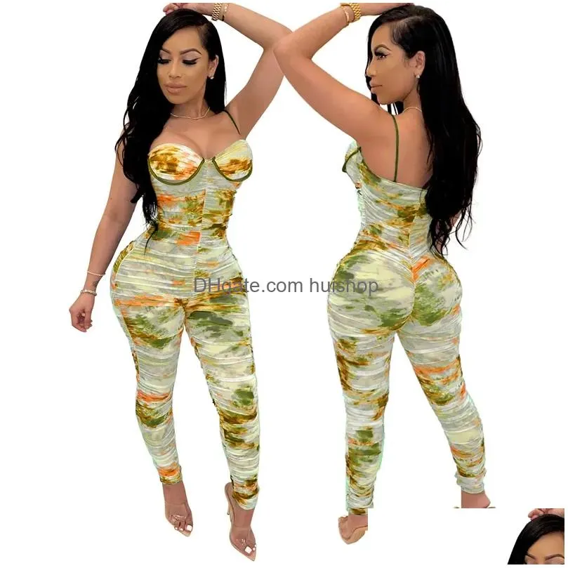 Womens Jumpsuits Rompers Print Sexy Jumpsuit Women Clothes Party Long Pants Mesh Bodycon Bandage For Summer Overalls Club Outfits16 Dhiob