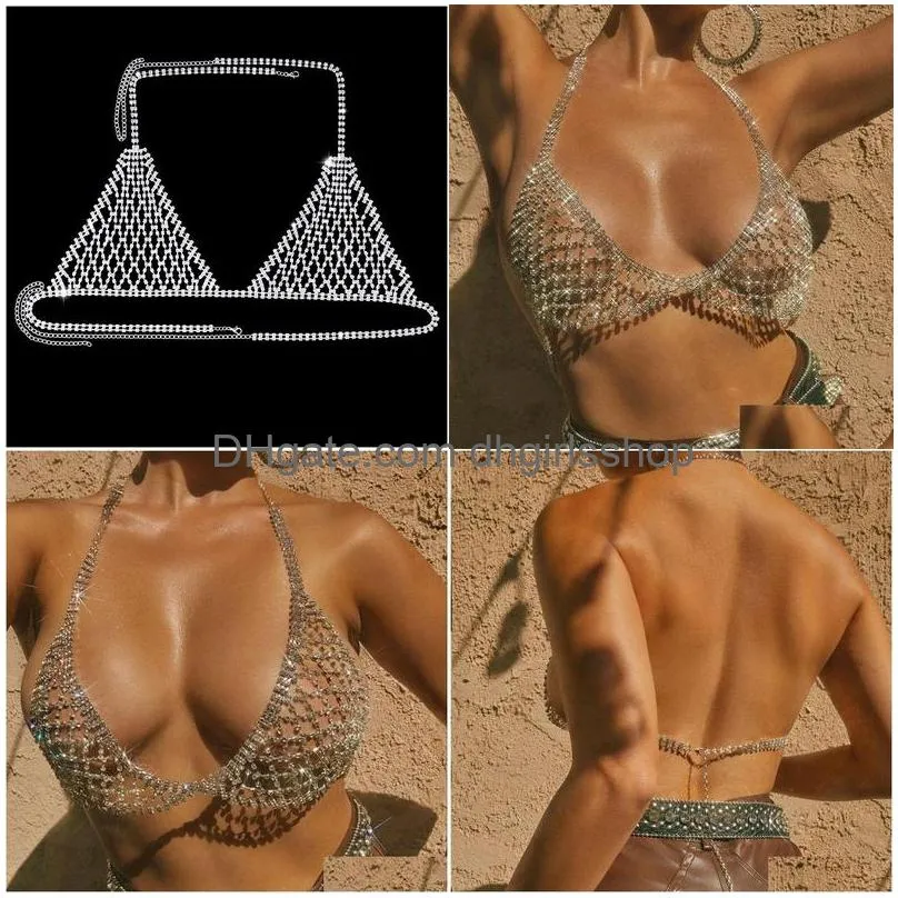 other shiny mesh crystal chest chain underwear hollow  chain bra harness lingerie sexy festival clothing outfit 221008