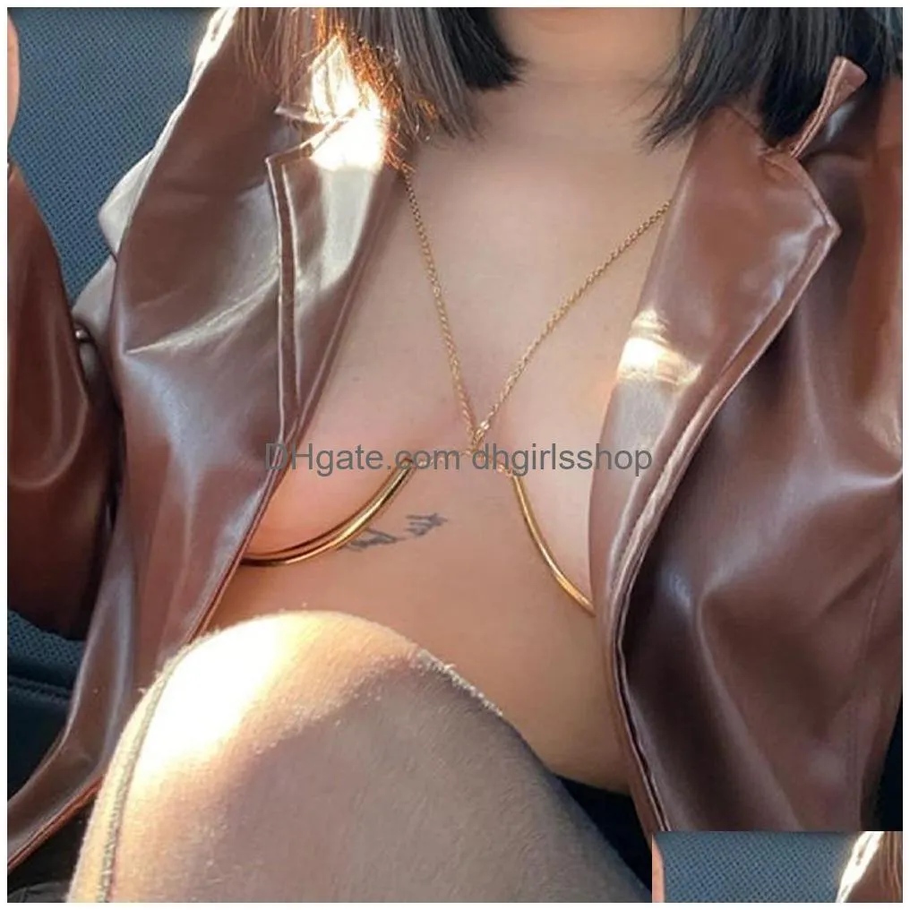 other trendy metal body chain for women summer beach kpop sexy bikini chest chain harness chain jewelry charm body necklace festival