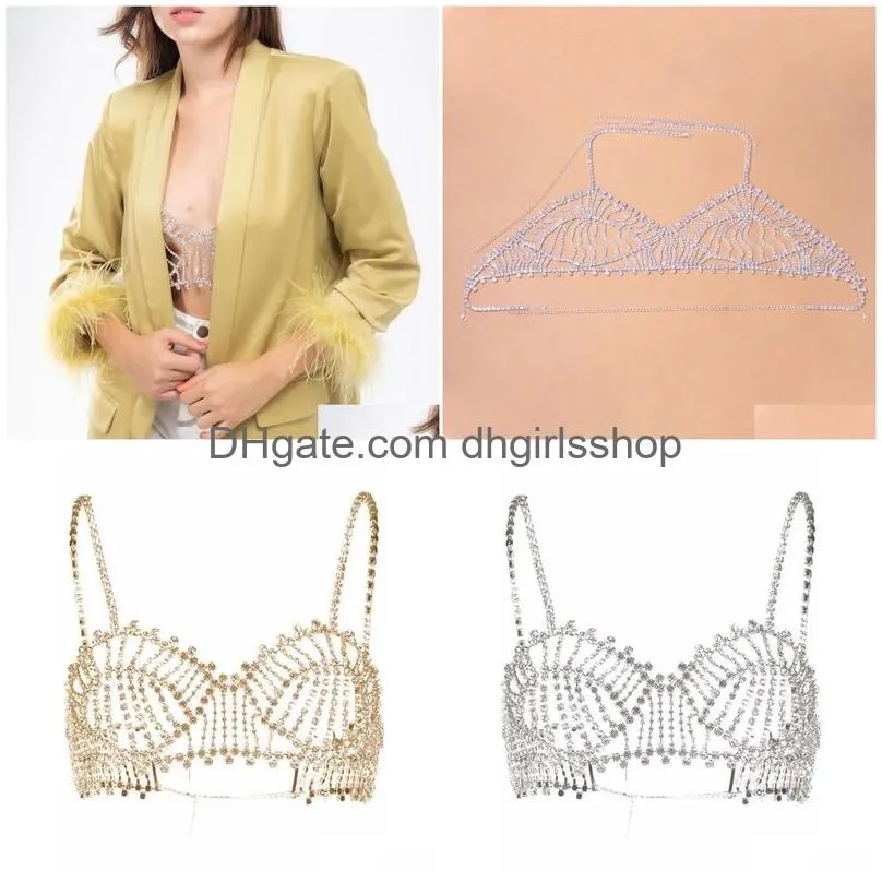 other fashion women lingerie crystal hollow out chest chain body chain bra harness lingerie sexy festival clothing outfit 221008