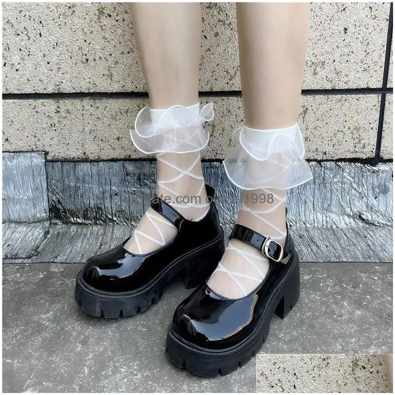 Women Socks Lolita Black White Sweet Breathable Lace Fishnet Cute Ladies Girls Fishnets Hollow Out Mesh Nets